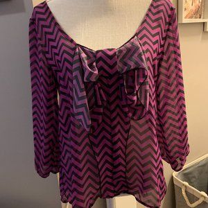 Black / Fuchsia Chevron Bow Front Blouse